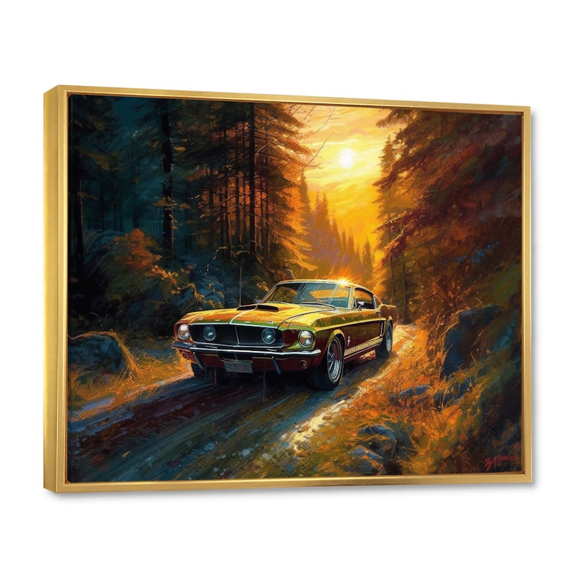 Designart "Mustang Forest Drives III" Car Muscle Car Framed Canvas